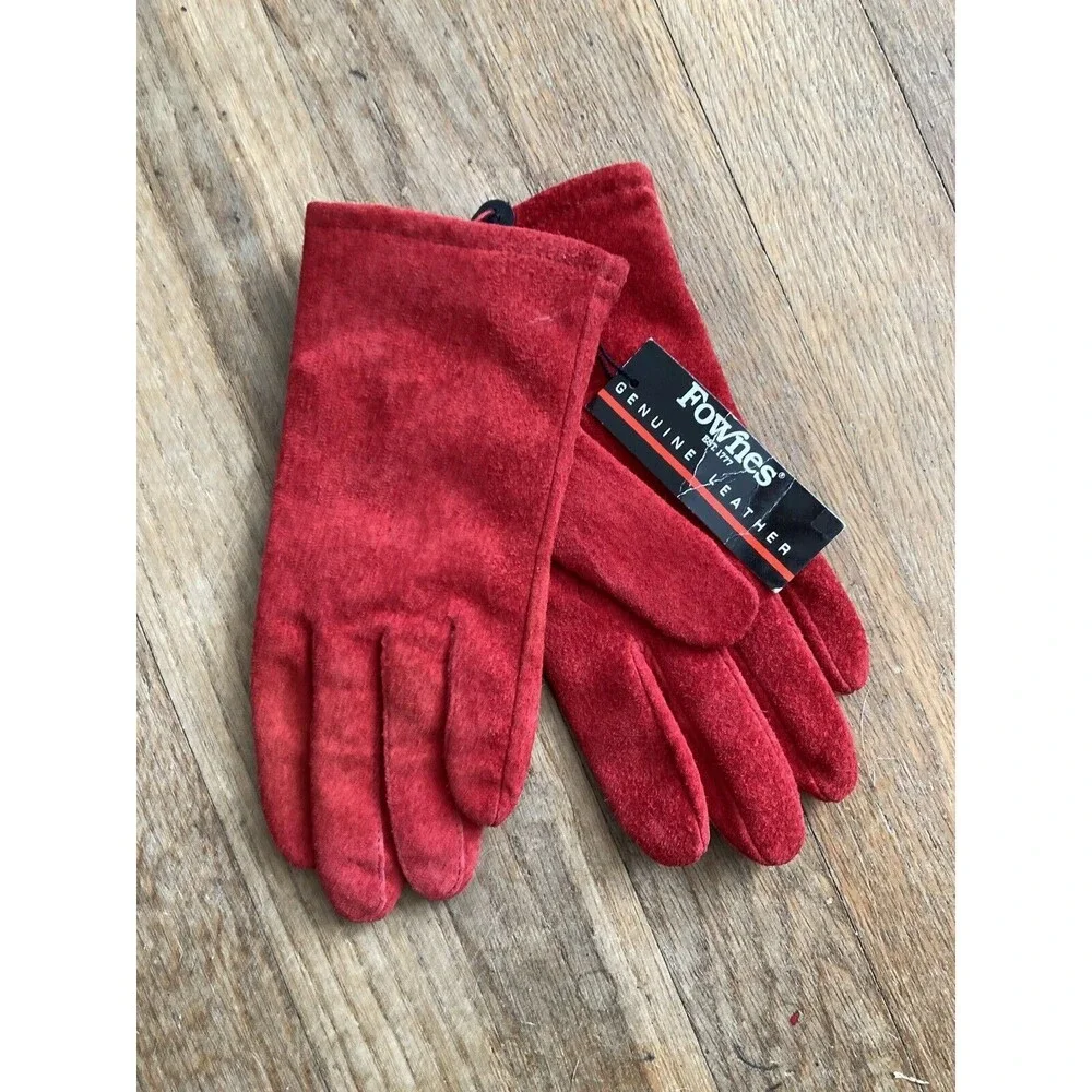 NEW Fownes Suede Leather Gloves MEDIUM Red Women’s